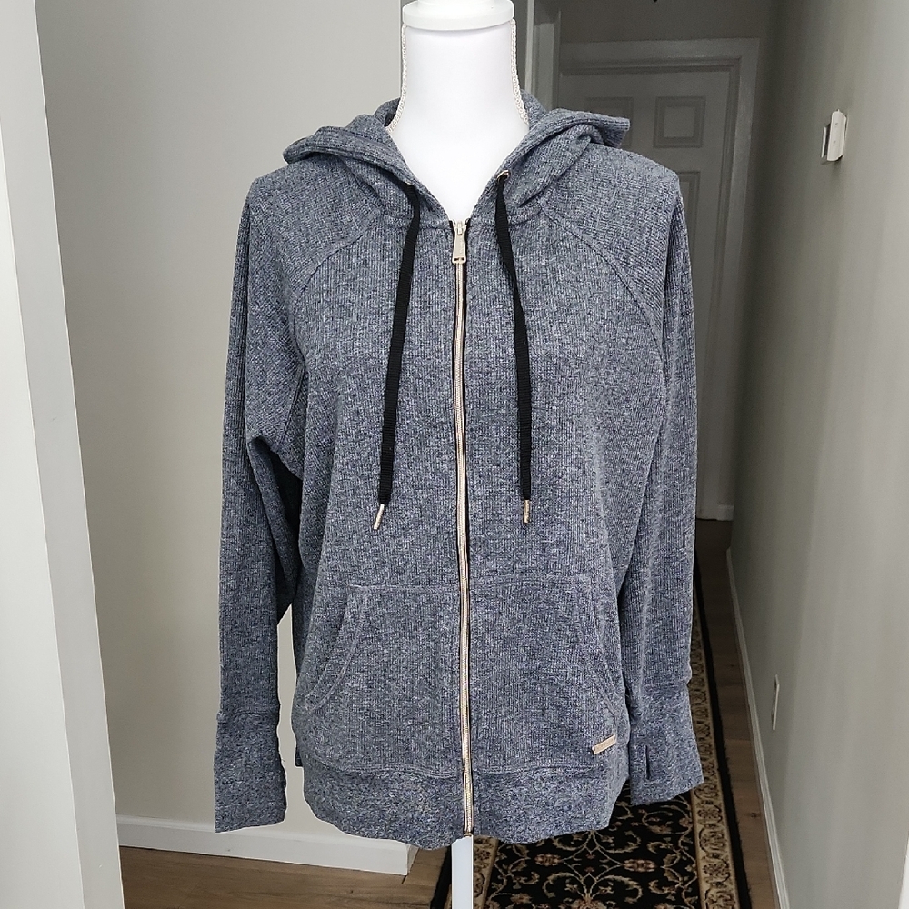Calvin Klein Performance Stretch Full Zip Hoodie Gray Thumbholes Cotton Blend 1X